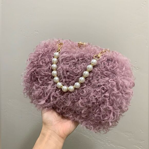 Handmade Genuine Curly Shearling Kisslock Clutch/Shoulder Bag/Crossbody - Picture 13 of 16